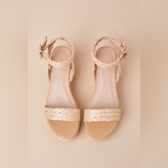 Natural Raffia Espadrille Platform Wedge Sandals - Picture 2 of 4